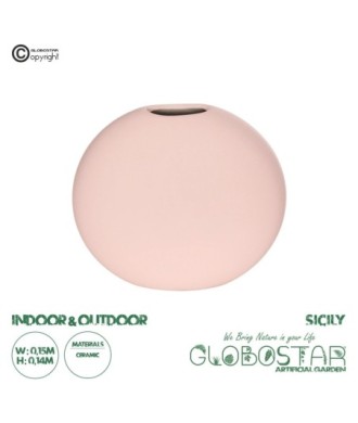 GloboStar® Artificial Garden SICILY 21289 Διακοσμητικό Κεραμικό Βάζo Ροζ Π15 x Μ15 x Υ14cm
